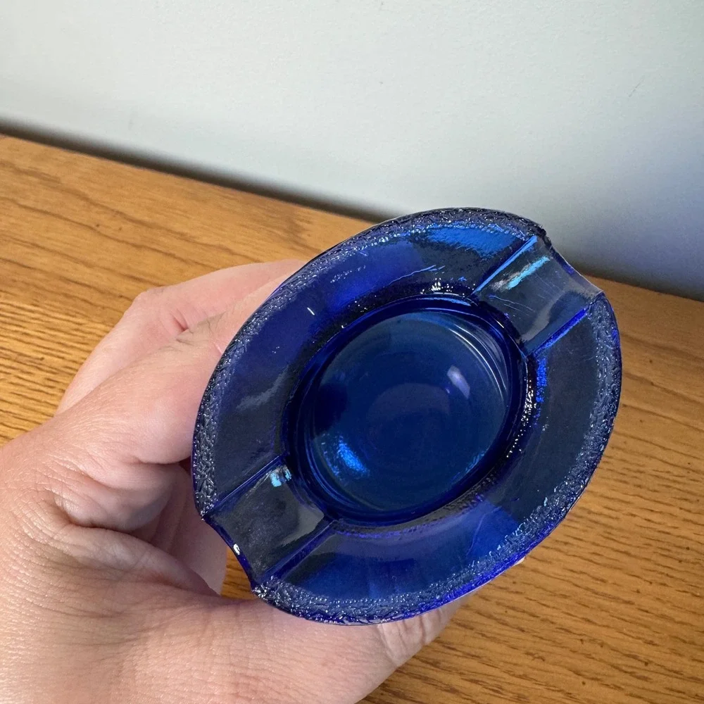 Cobalt Blue Textured‎ Glass Top Hat Ashtray Candy Dish Trinket Holder